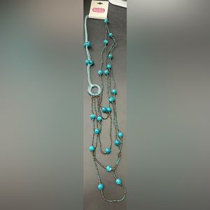 2/$15 NWT Lola Aquamarine & Brown Long Beaded Necklace